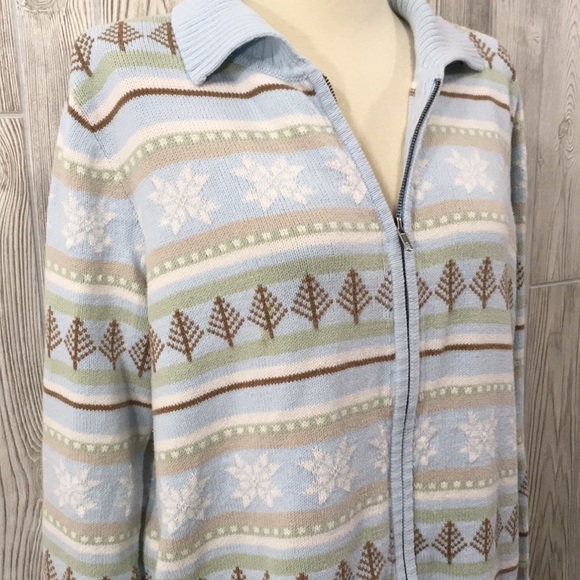 CHEROKEE Winter Snow Holiday Zip Sweater 14W/16W Plus Size Light Blue - Picture 3 of 8